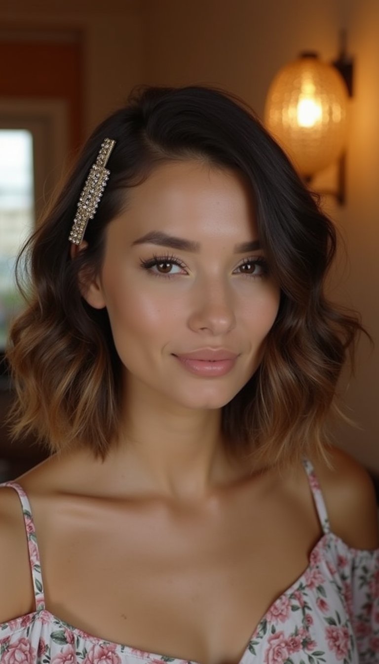 Wavy Bob With Statement Barrette Detail