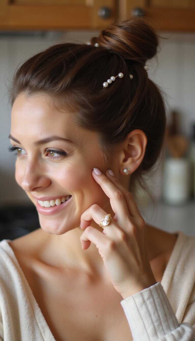 Accessorized Messy Bun With Pearl Pins