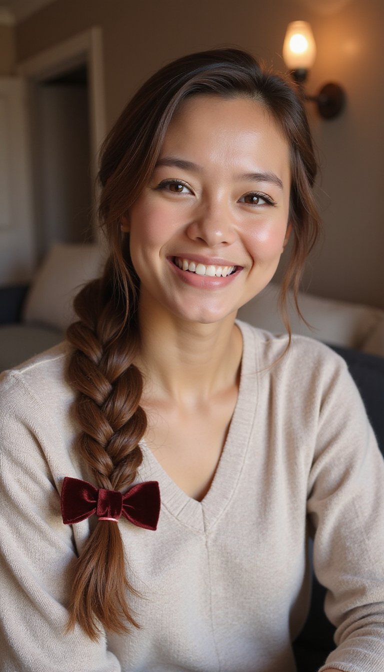 Braided Fishtail Ponytail With Velvet Bow