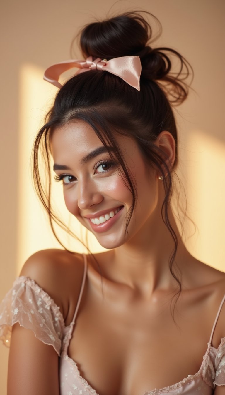 Bubble Ponytail With Satin Ribbon Detailing