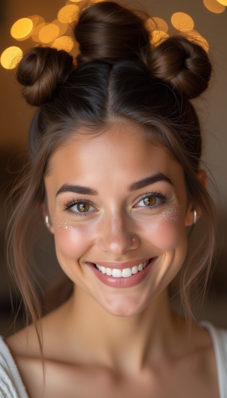 Knotted Mini Buns With Festive Hair Glitter