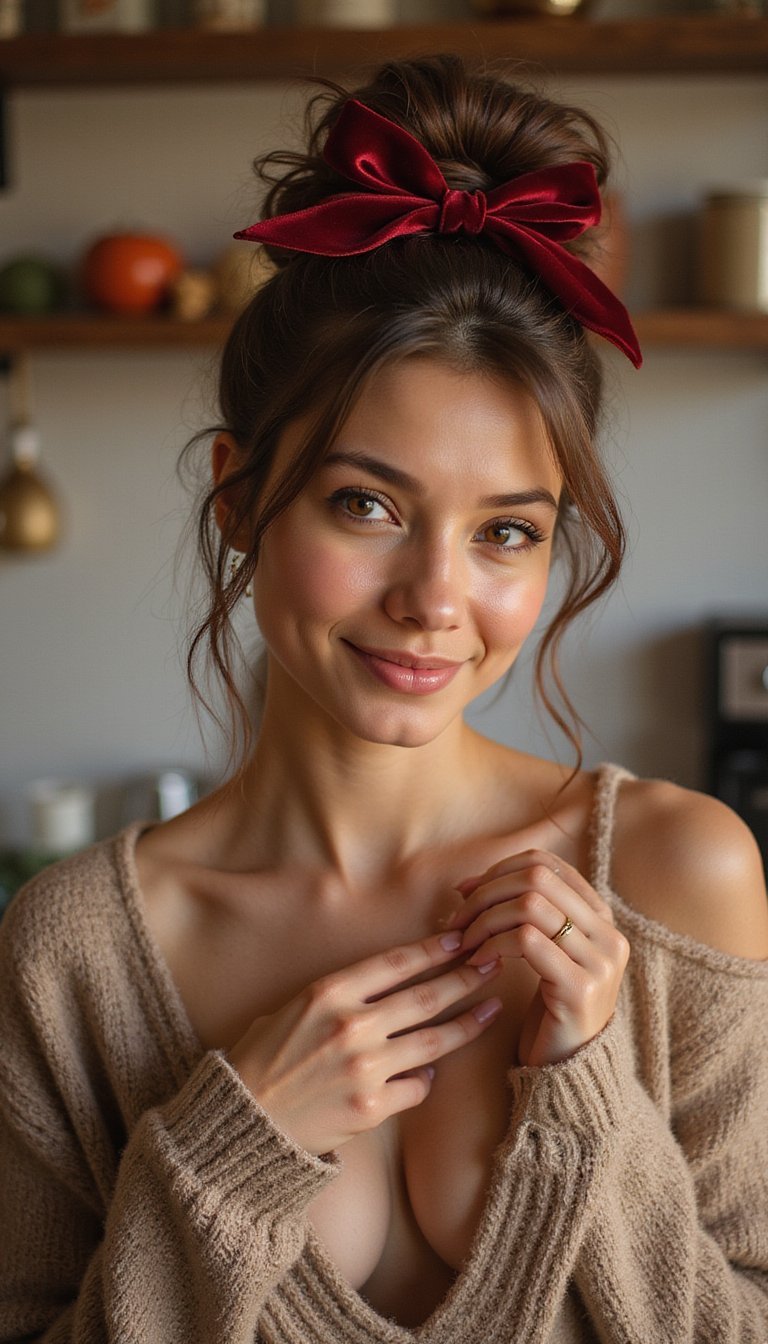 Messy High Pony With Velvet Ribbon Bow