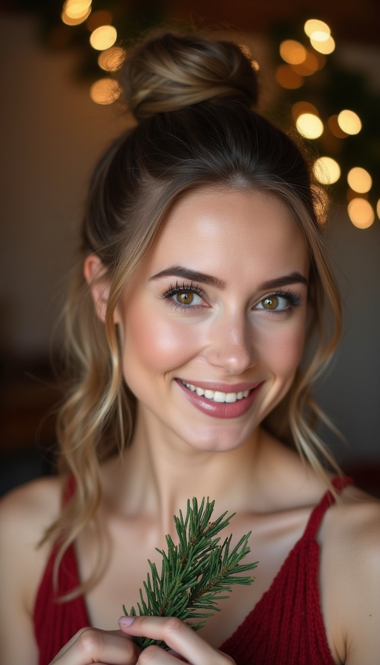 Twisted Chignon With Pine Sprig Accessory