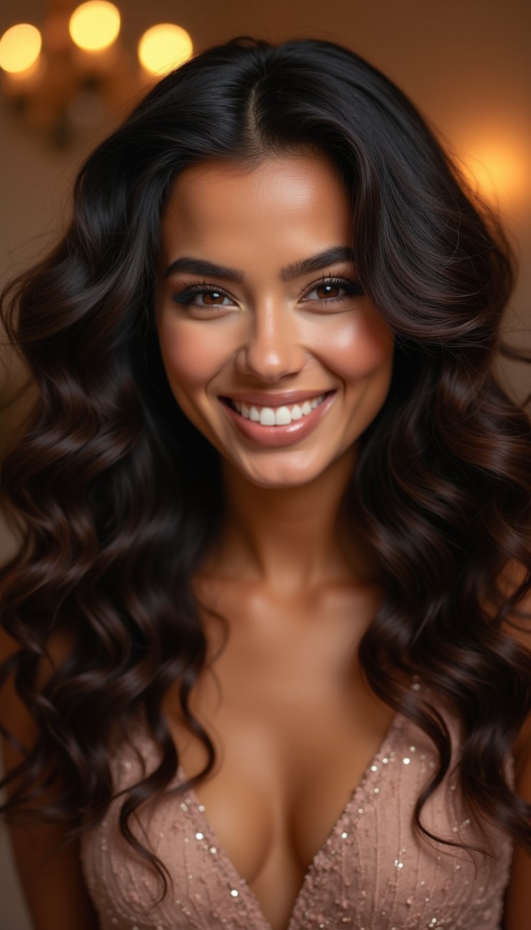 Voluminous Curls With Deep Side Part Glam