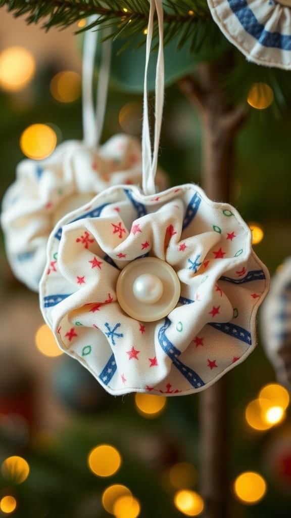 Quilty Fabric Yo-Yo Bloom Ornaments