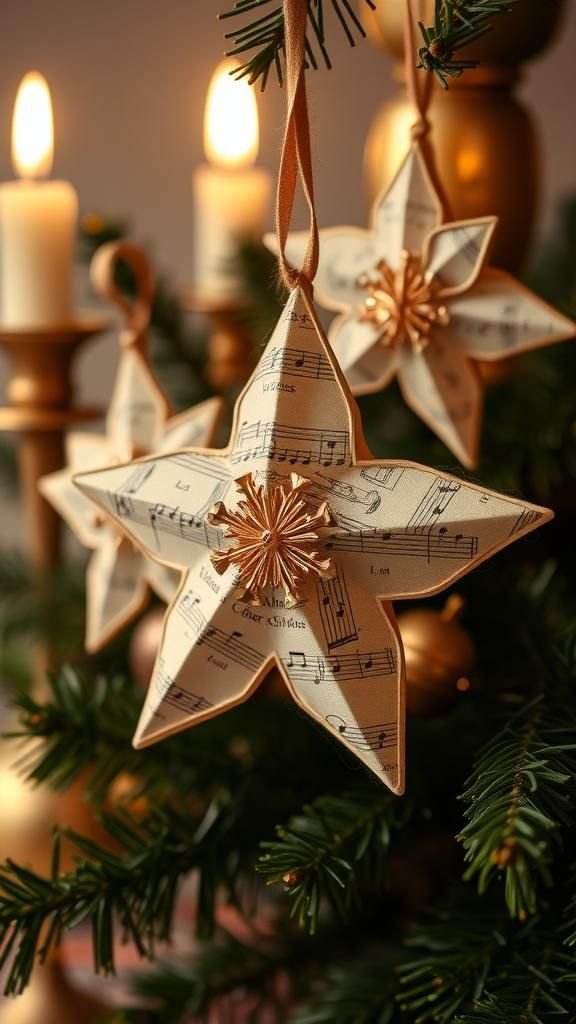 Vintage Sheet Music Star Ornaments