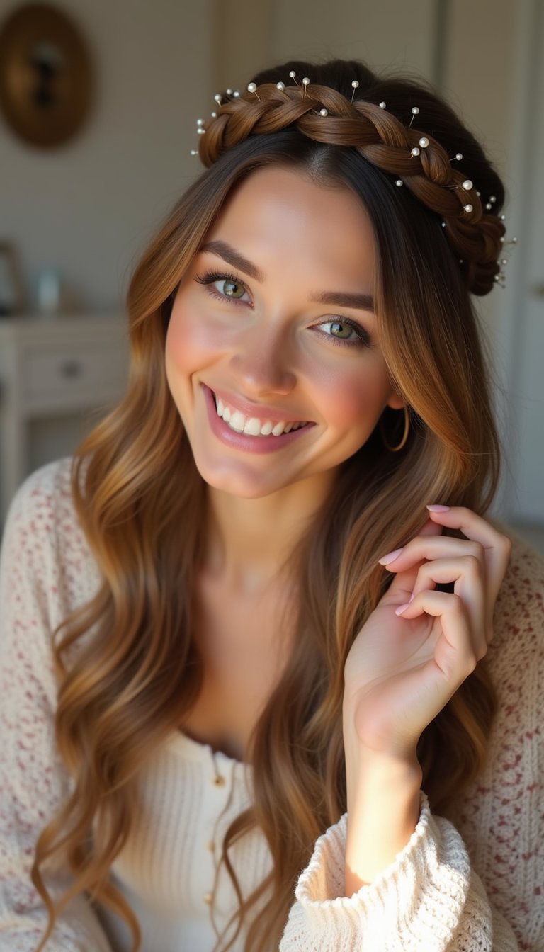 Braided Crown With Romantic Face-Framing Pieces