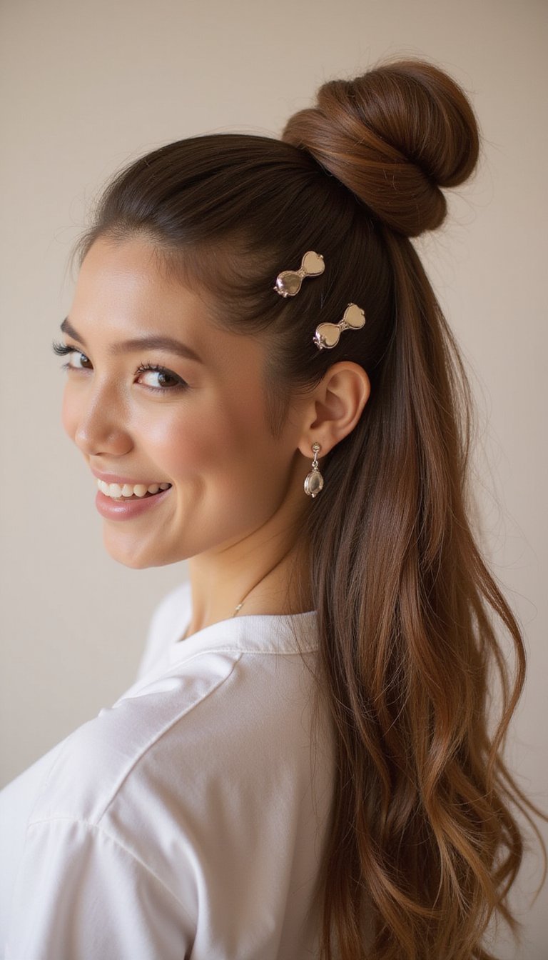 Bubble Ponytail With Heart-Shaped Clips