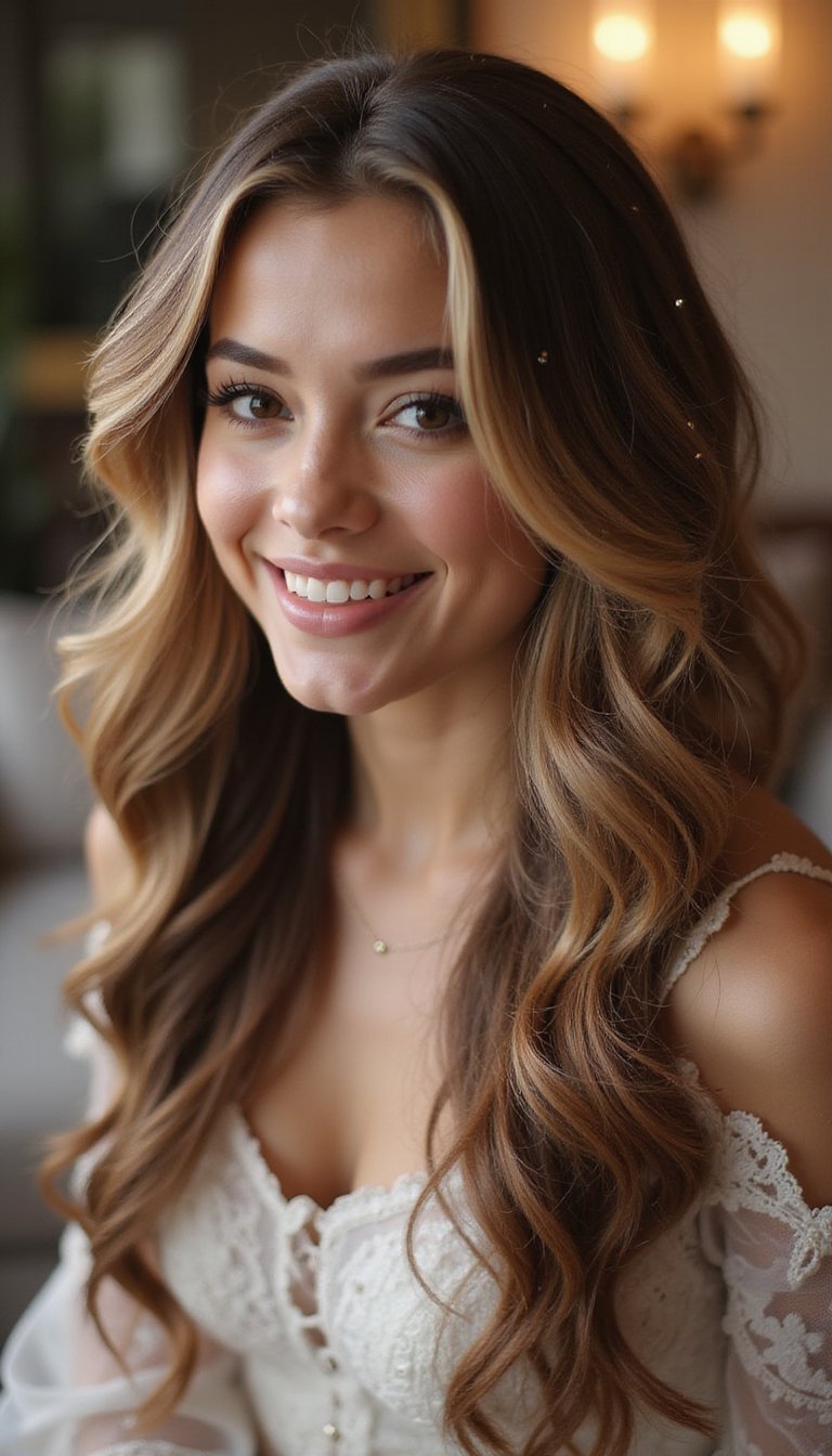 Side-Swept Romantic Curls With Tiny Gems