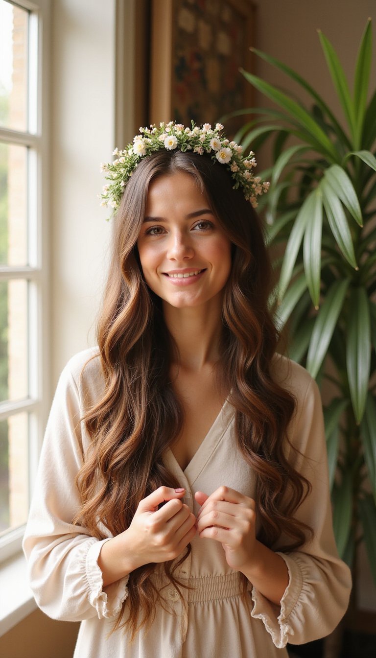 Twisted Halo Braid With Tiny Flower Accents