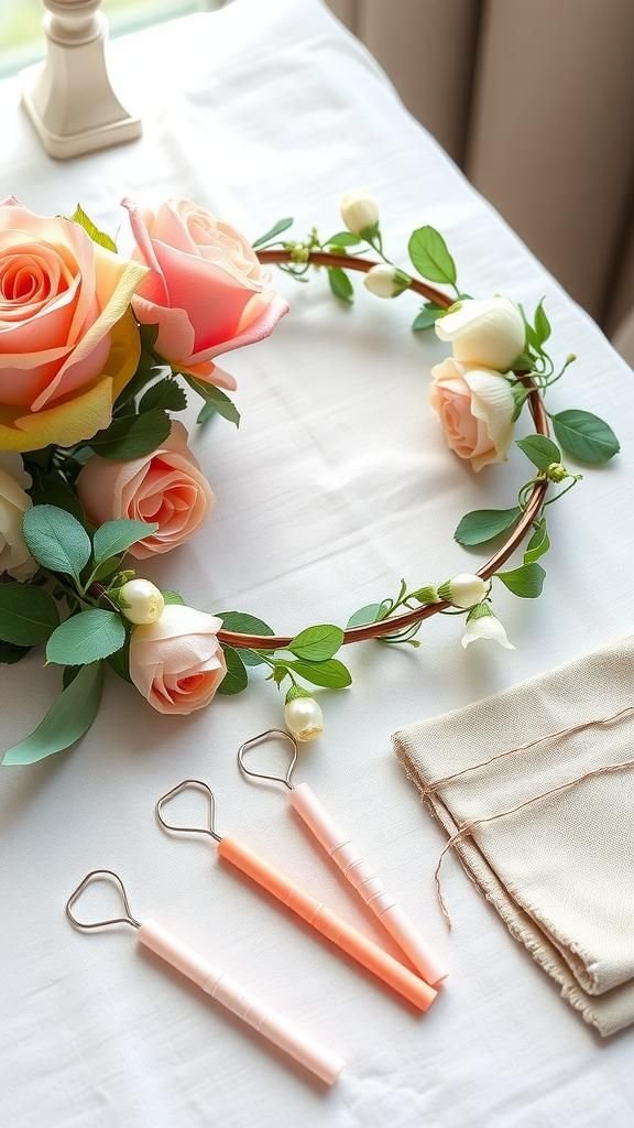 Floral Crown Station With Petals And Ribbon