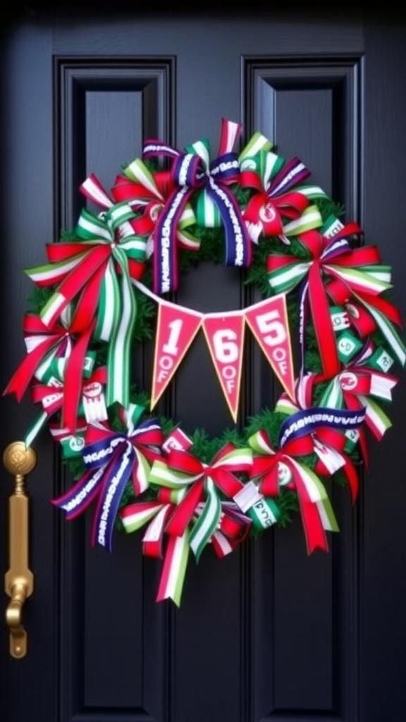 Game Day Wreath Of Ribbons And Pennants