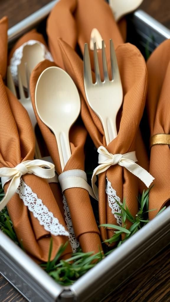 Lace-Wrapped Utensil Bundles In Pigskin Style
