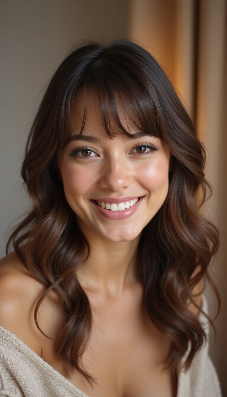 Beaded Curtain Bangs With Soft Waves