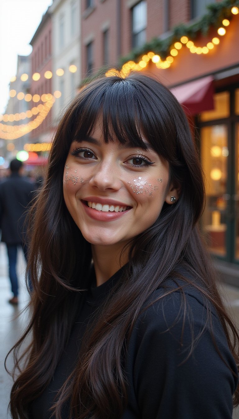 Chunky Glitter Roots And Curtain Bangs
