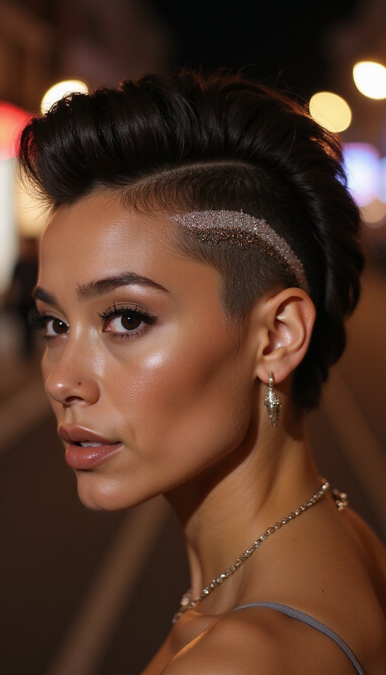 Glam Faux Hawk With Metallic Glitter Accents