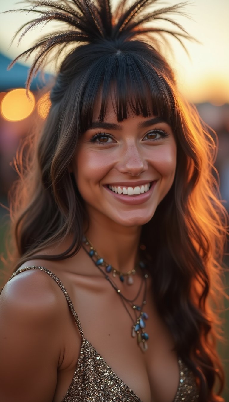 High Glitter Roots With Feathered Carnival Fringe