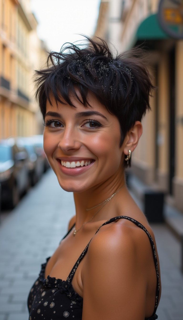 Pixie Cut Accented With Subtle Sparkle Highlights