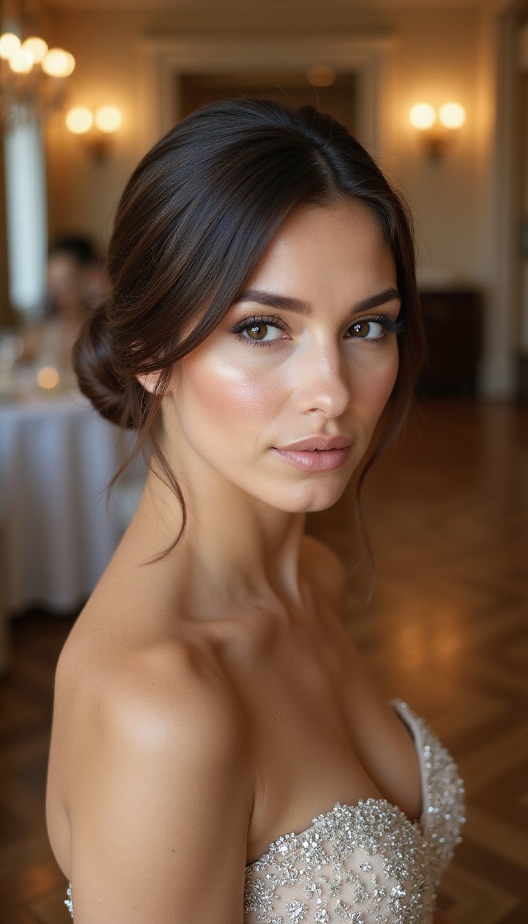 Rhinestone Parting And Sleek Low Bun