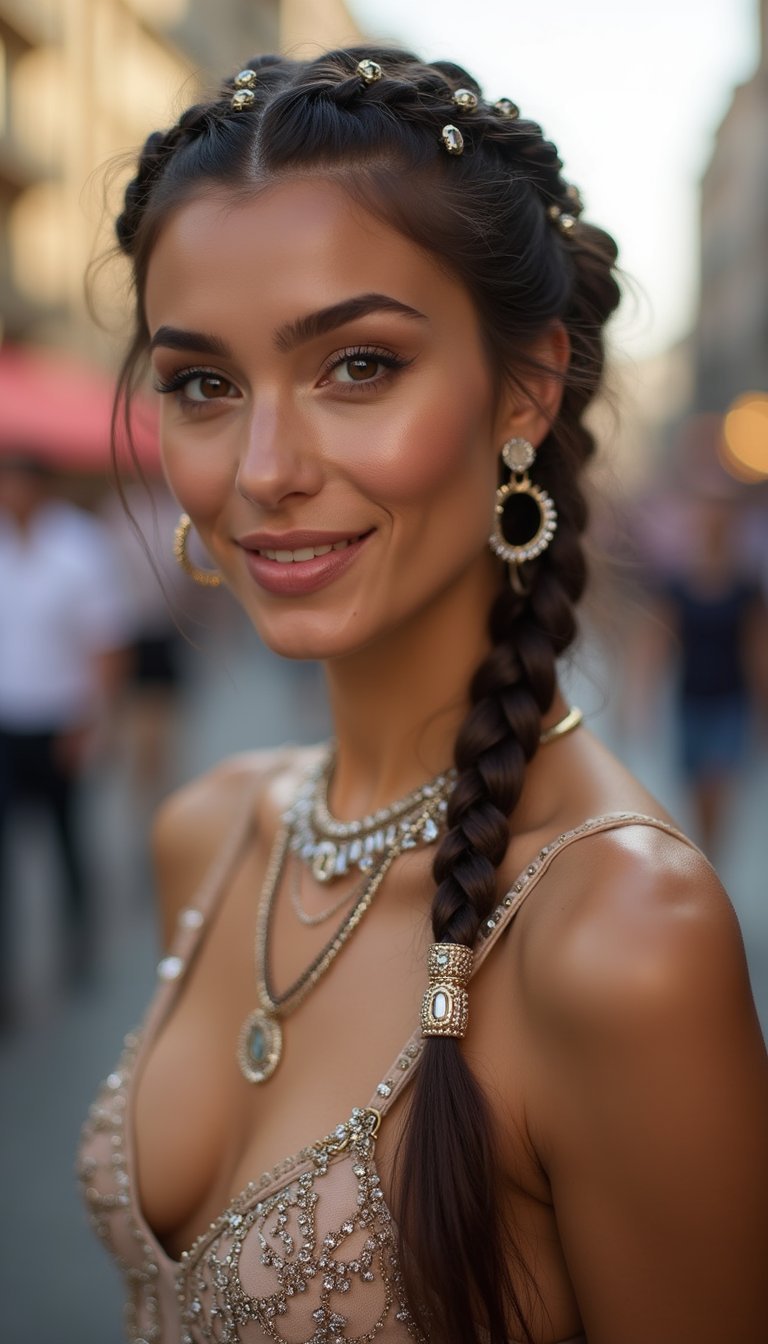 Side-Swept Braids With Jewel And Chain Embellishments