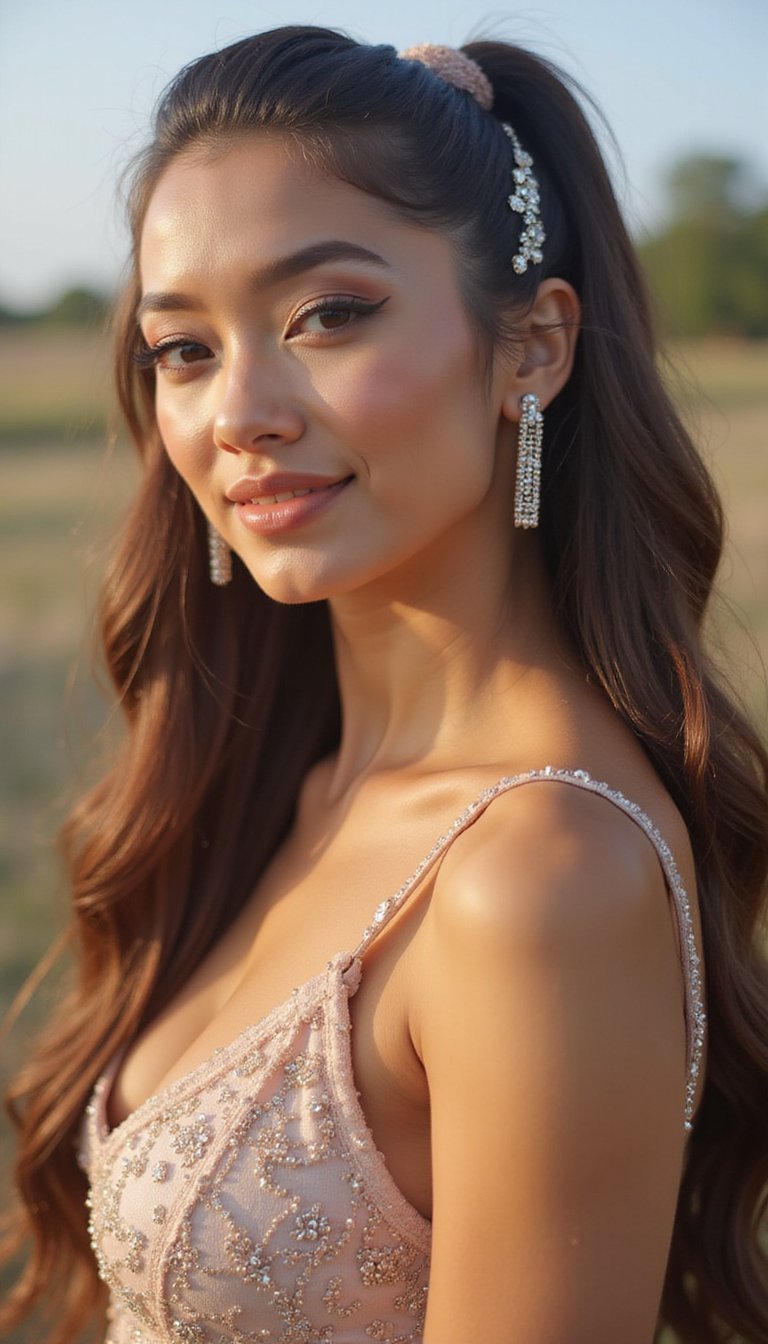 Sleek Ponytail Adorned With Gem Strands
