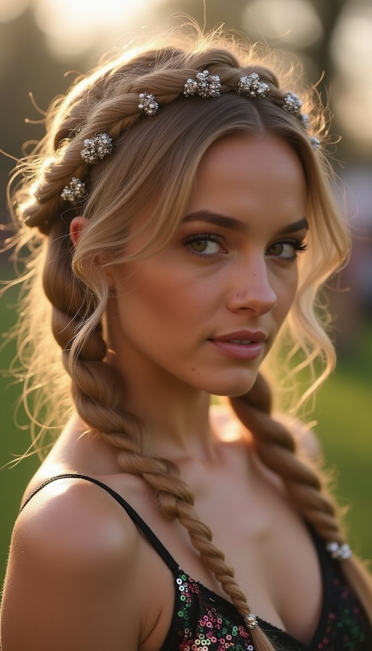 Twisted Halo Braid With Sequin Accents All Around