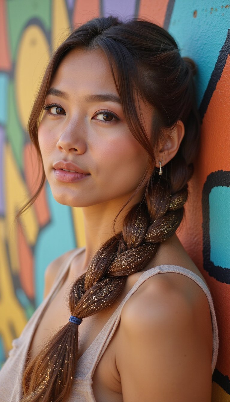 Waterfall Braid Flecked With Gold Glitter