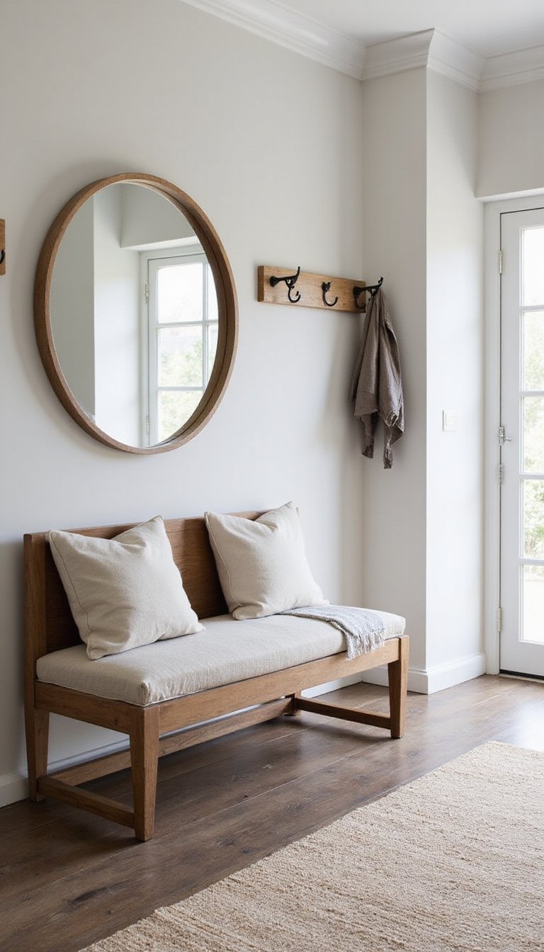 Banqueta Vintage En Recibidor Con Cojines Modernos