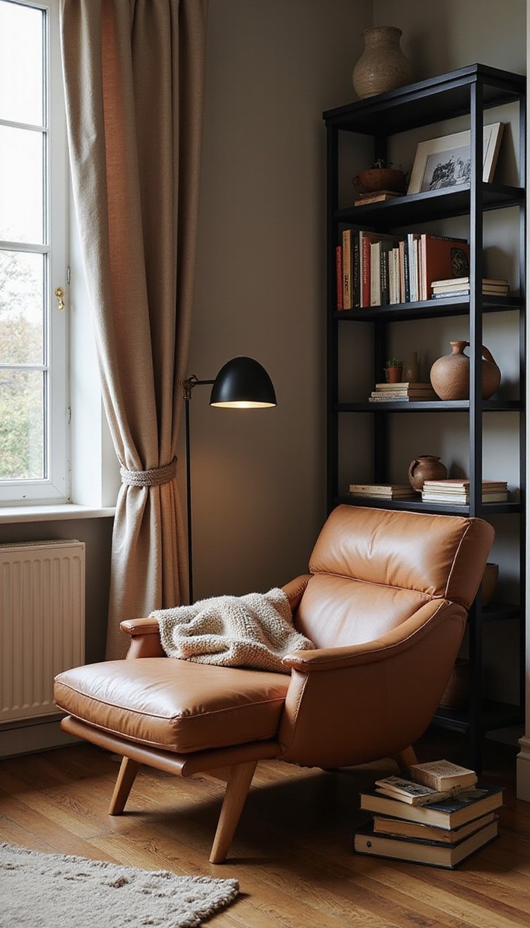 Chaise Longue Retro Con Estantería Metálica Minimalista