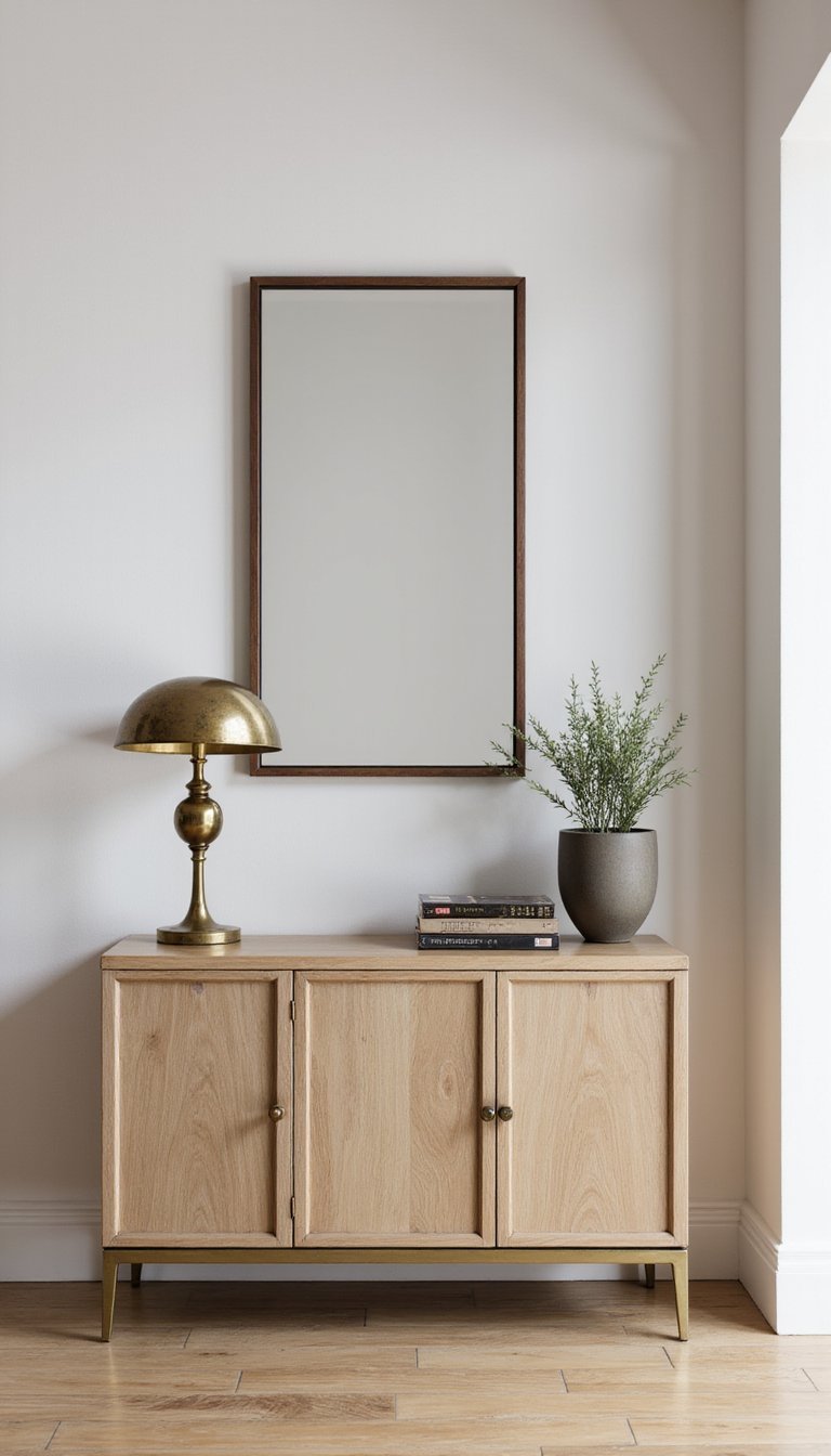 Lámpara De Latón Antigua Con Mesa Consola Contemporánea