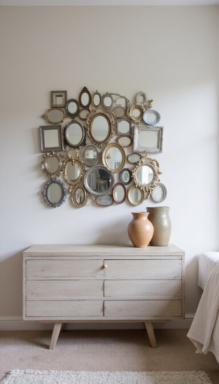 Mosaico De Espejos Pequeños Sobre Mueble Moderno Bajo