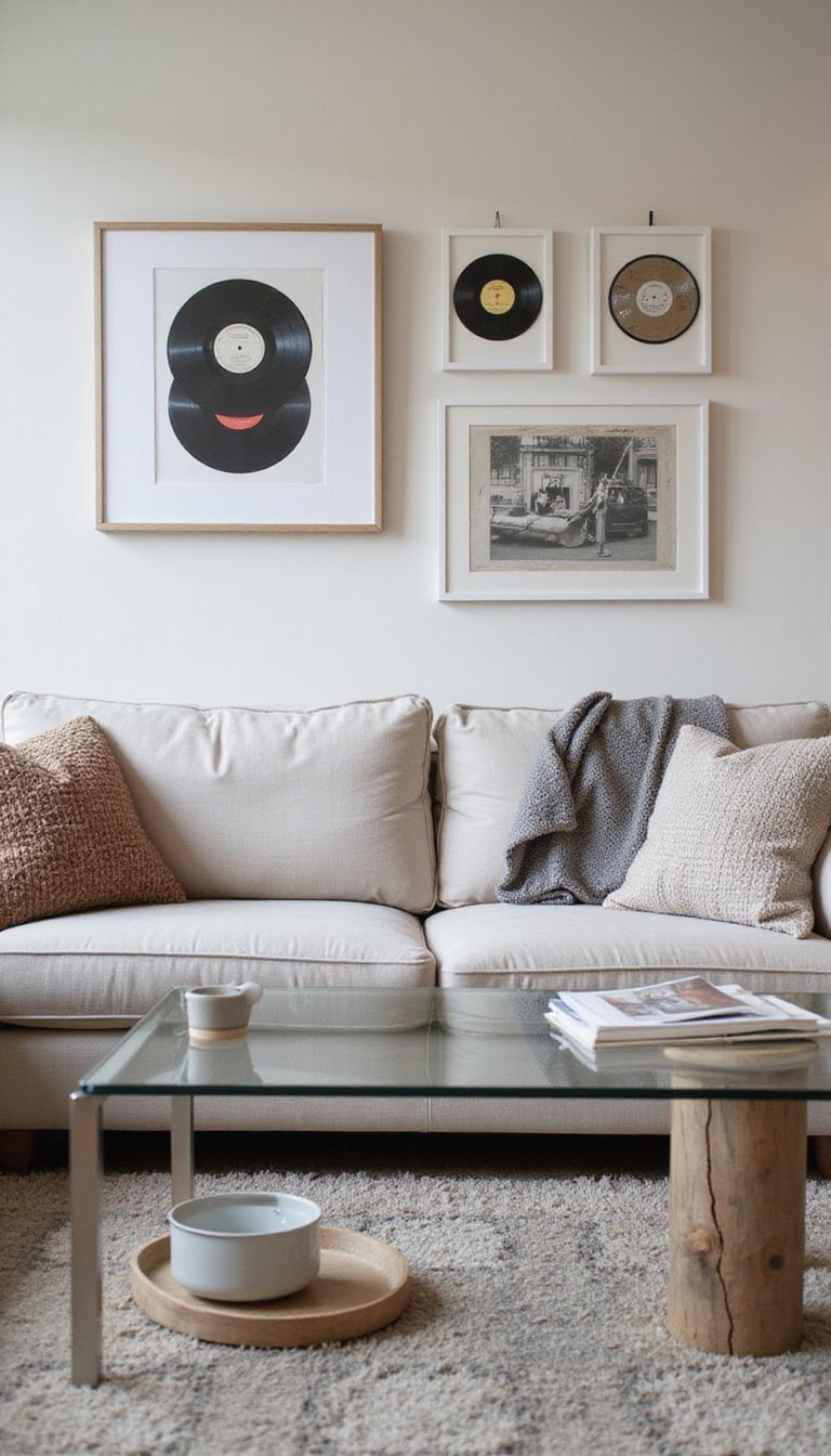 Platea De Vinilo Enmarcada Sobre Mesa De Centro Moderna