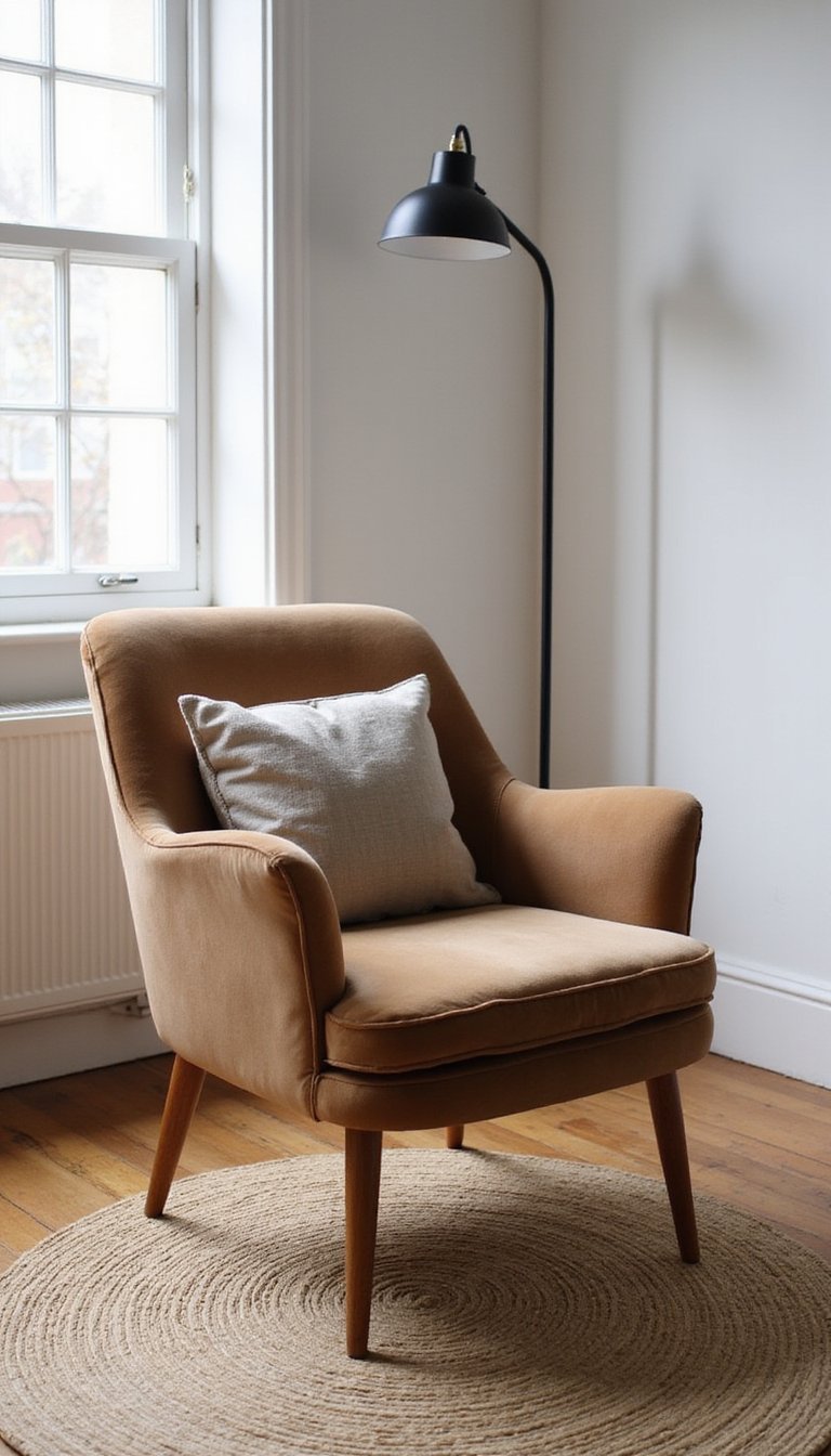 Sillón Retro Con Líneas Modernas Y Texturas Neutras