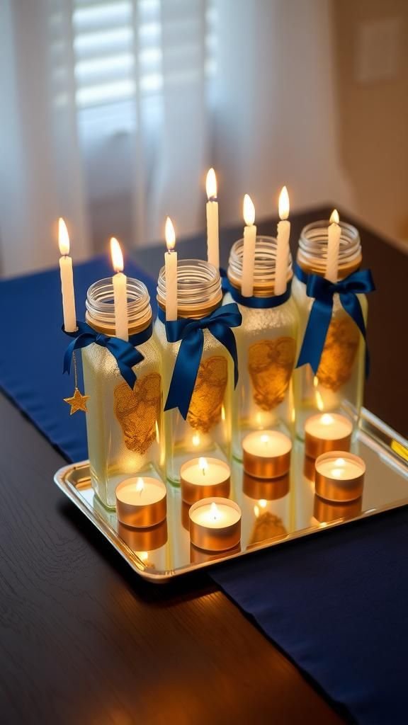 Gilded Jar Menorah Centerpiece With Glow
