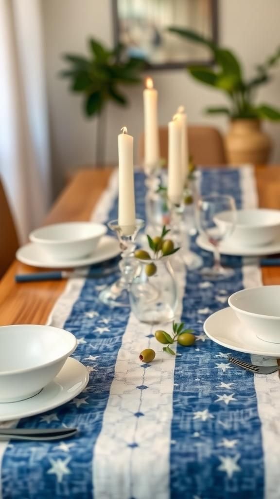 Indigo Dyed Table Runner With Subtle Stars