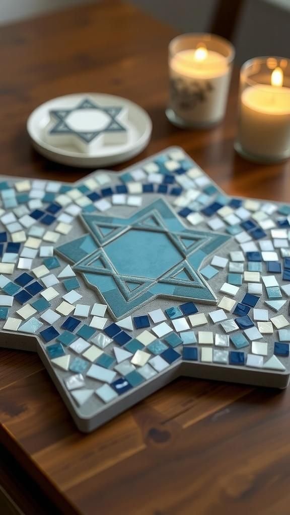 Mosaic Tile Star Trivet In Cool Tones