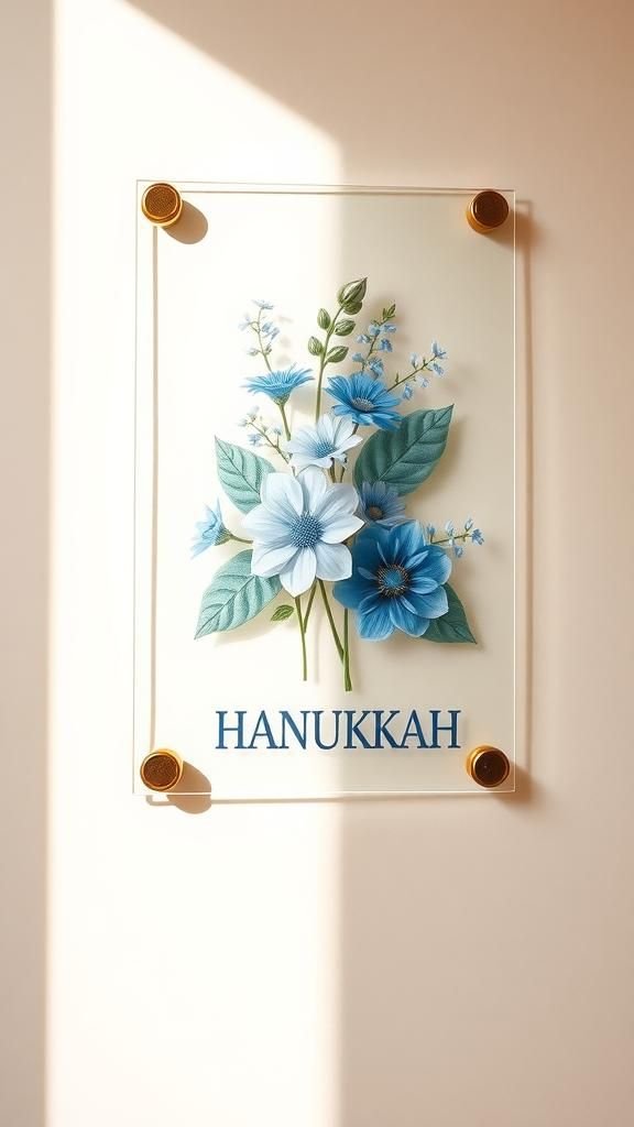 Pressed Flower Plexiglass Hanukkah Sign