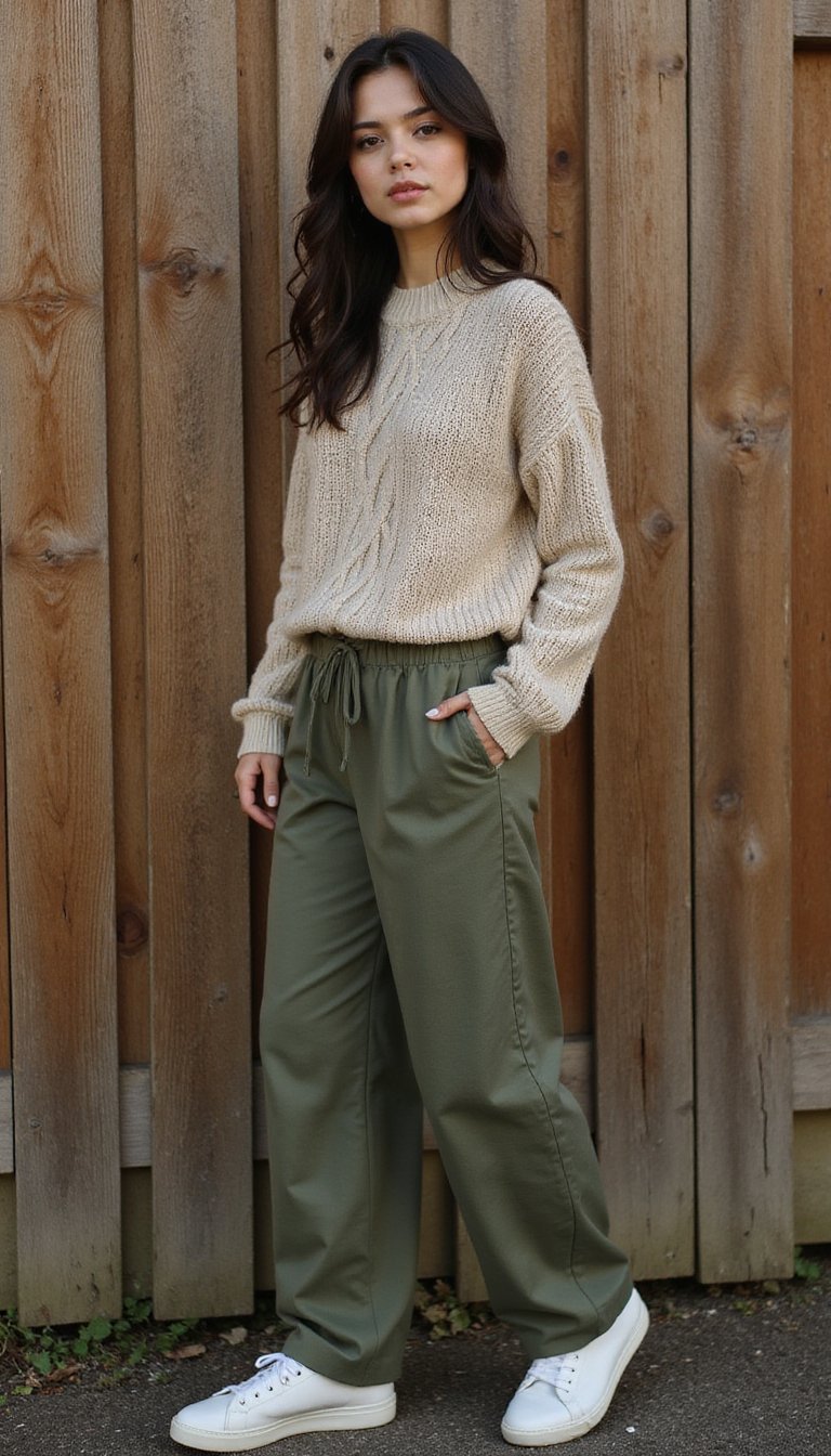 Chunky Cable-Knit Pullover With Wide Joggers