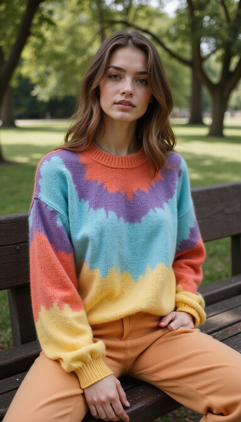 Colorful Tie-Dye Knit Lounge Two-Piece Set