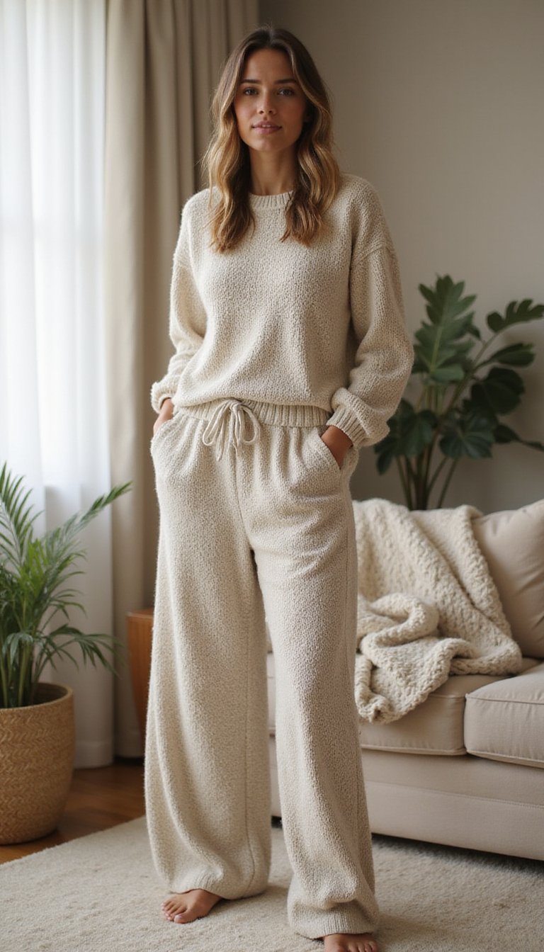 Cozy Knit Matching Set With Wide-Leg Pants