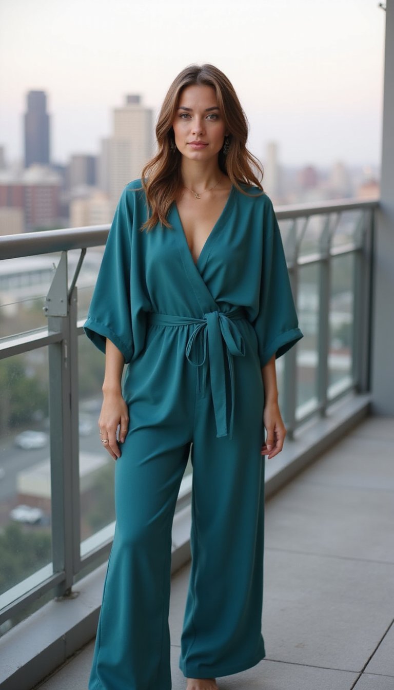 Wide-Sleeve Wrap Top With Palazzo Lounge Pants