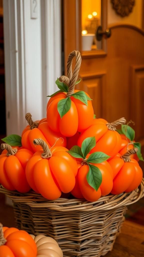 Balloon Pumpkins With Leafy Paper Stems