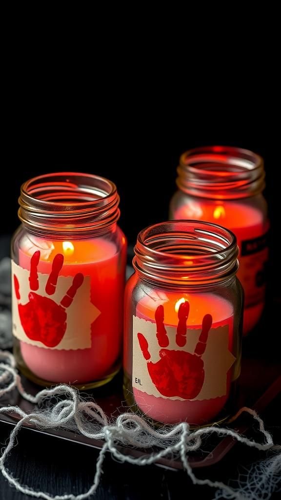 Bloody Handprint Candle Jars With Labels