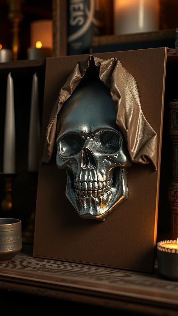 Foil Relief Skulls On Cardboard Panels