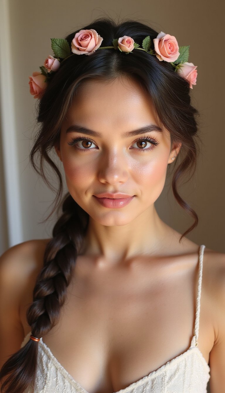 Braided Crown With Faux Roses And Pins