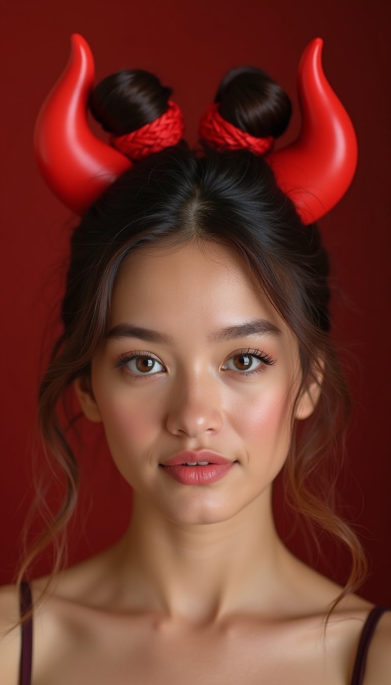 Devil Horn Space Buns With Red Ribbon