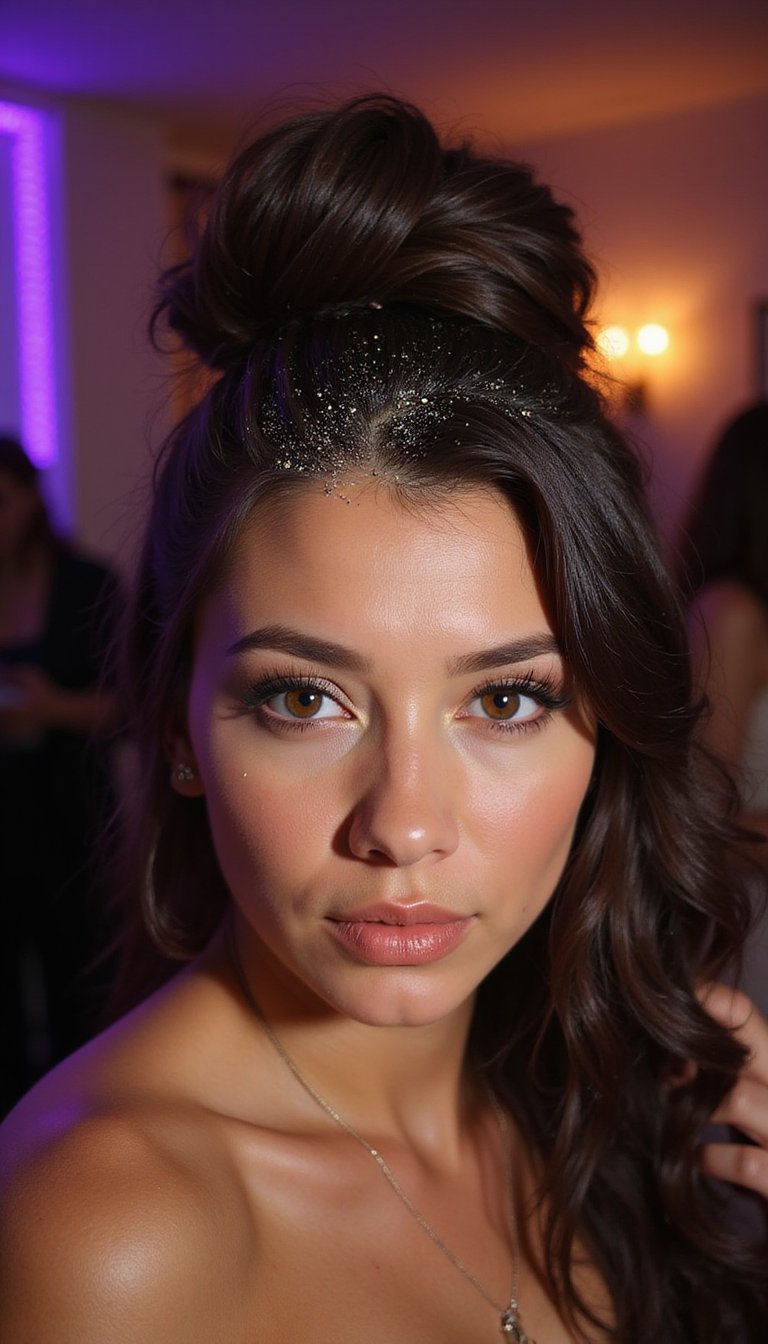 Glitter Roots And Teased Volume For Night