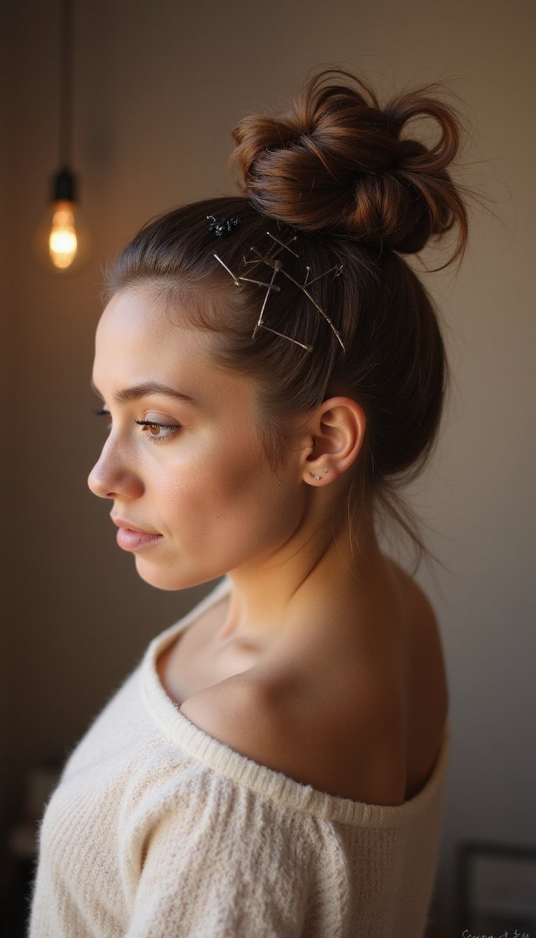 Quick Spider-Web Bun With Bobby Pin Web