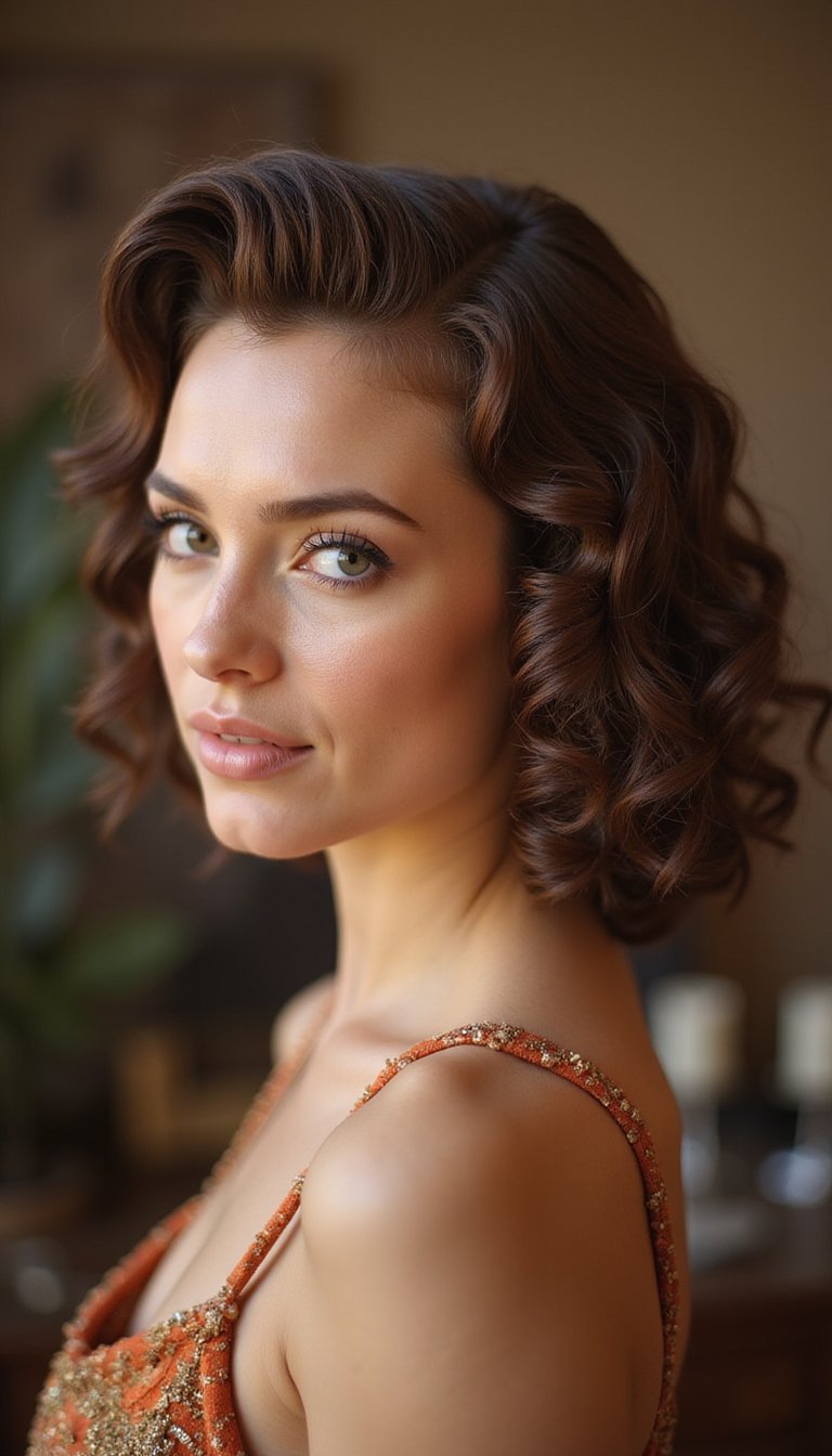 Retro Pin Curls With Dramatic Side Sweep