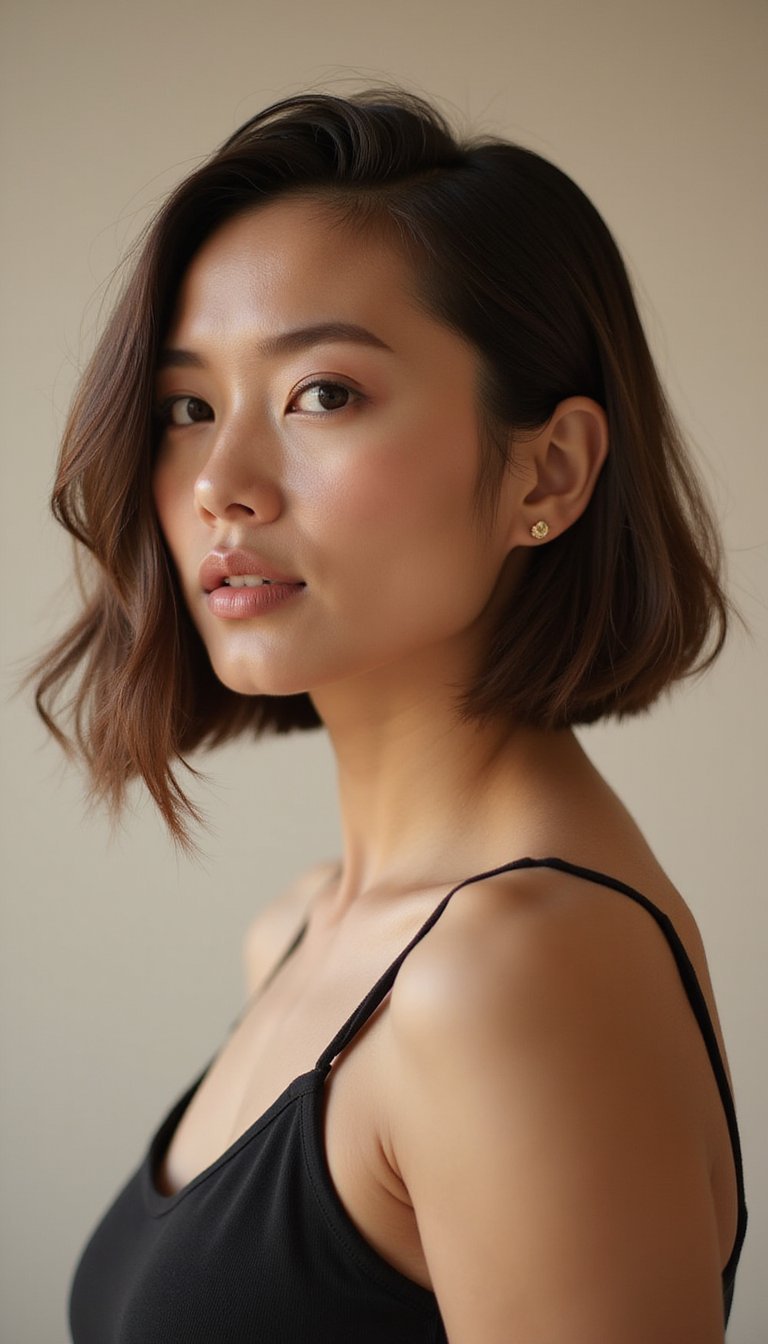 Sharp Slick Bob With Dramatic Side Part